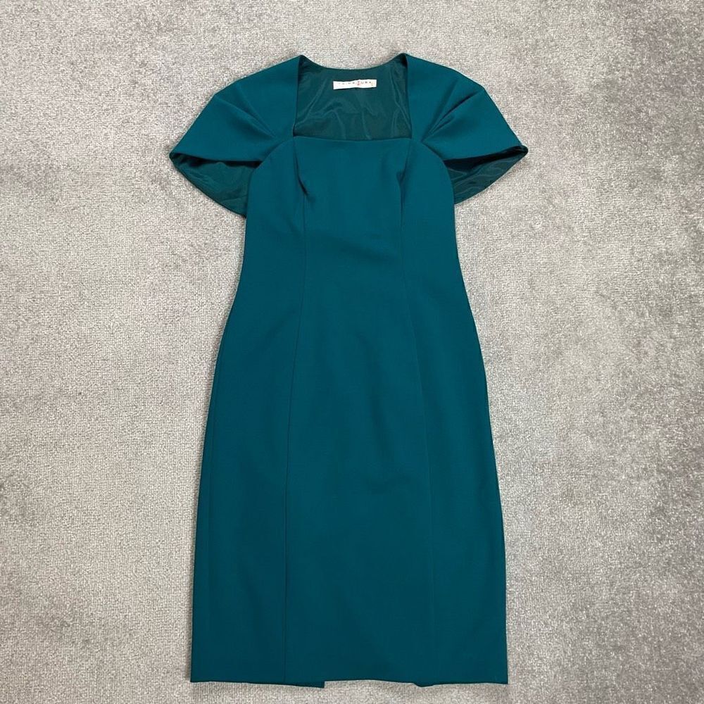 NWOT Trina Turk Cap Sleeve Square Neck Midi Sheath Dress Women’s Small Blue
